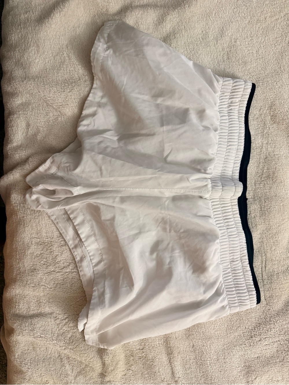 Fabletics White Athletic Shorts with Navy Waist Trim
